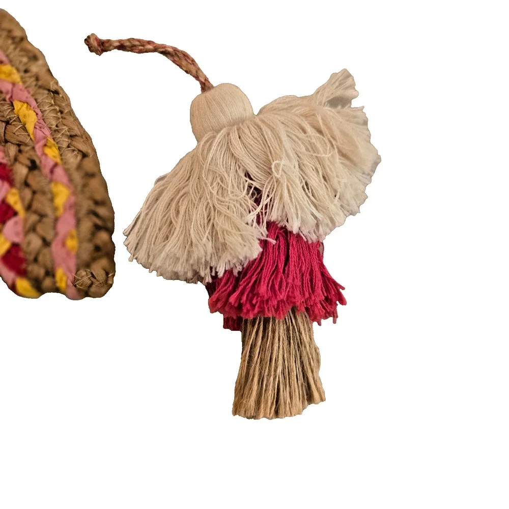 Anthropologie ANTIK KRAFT Chindi Moon Multi Woven Straw Clutch Bag Tassels